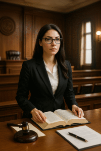 Female lawyer in courtroom